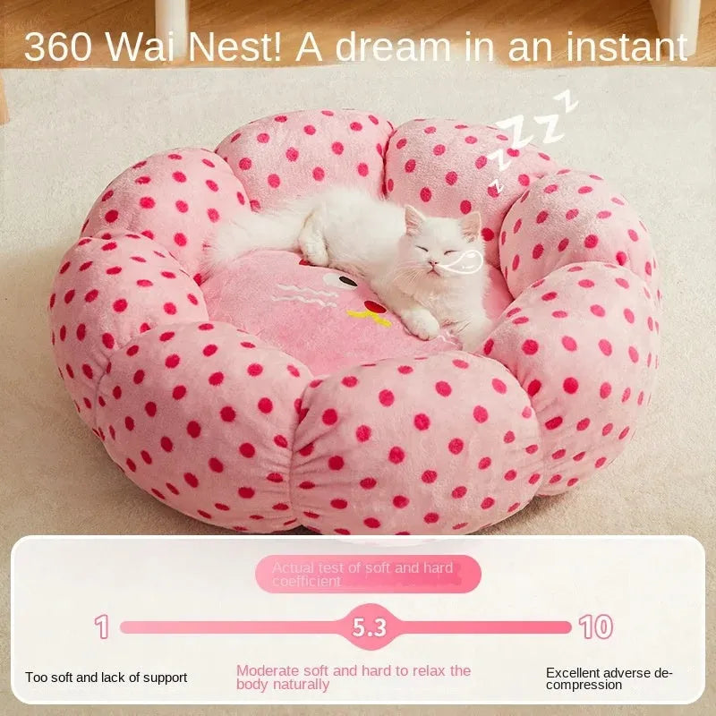 Pink dot fabric cat bed for small and medium sized cats