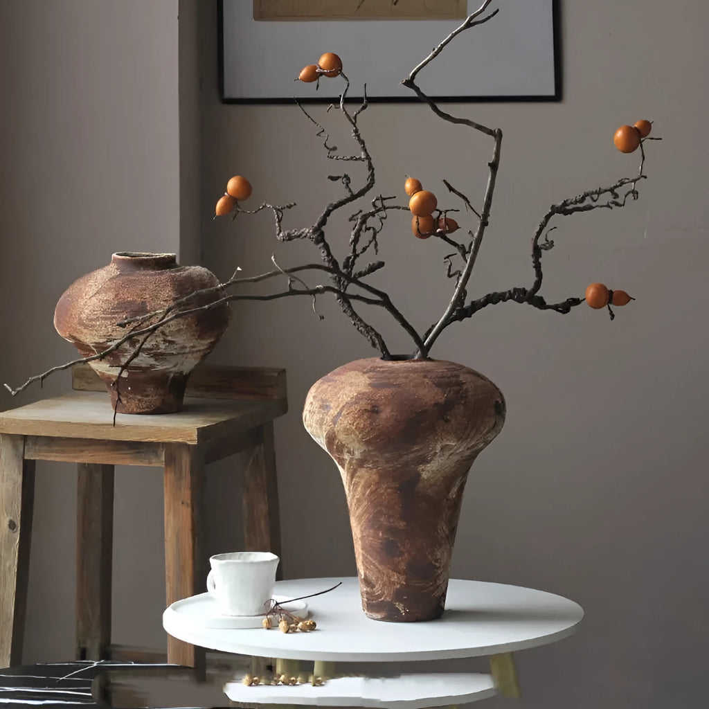 Ceramic retro distressed vase, handmade ornament with eight size options for home decor and display