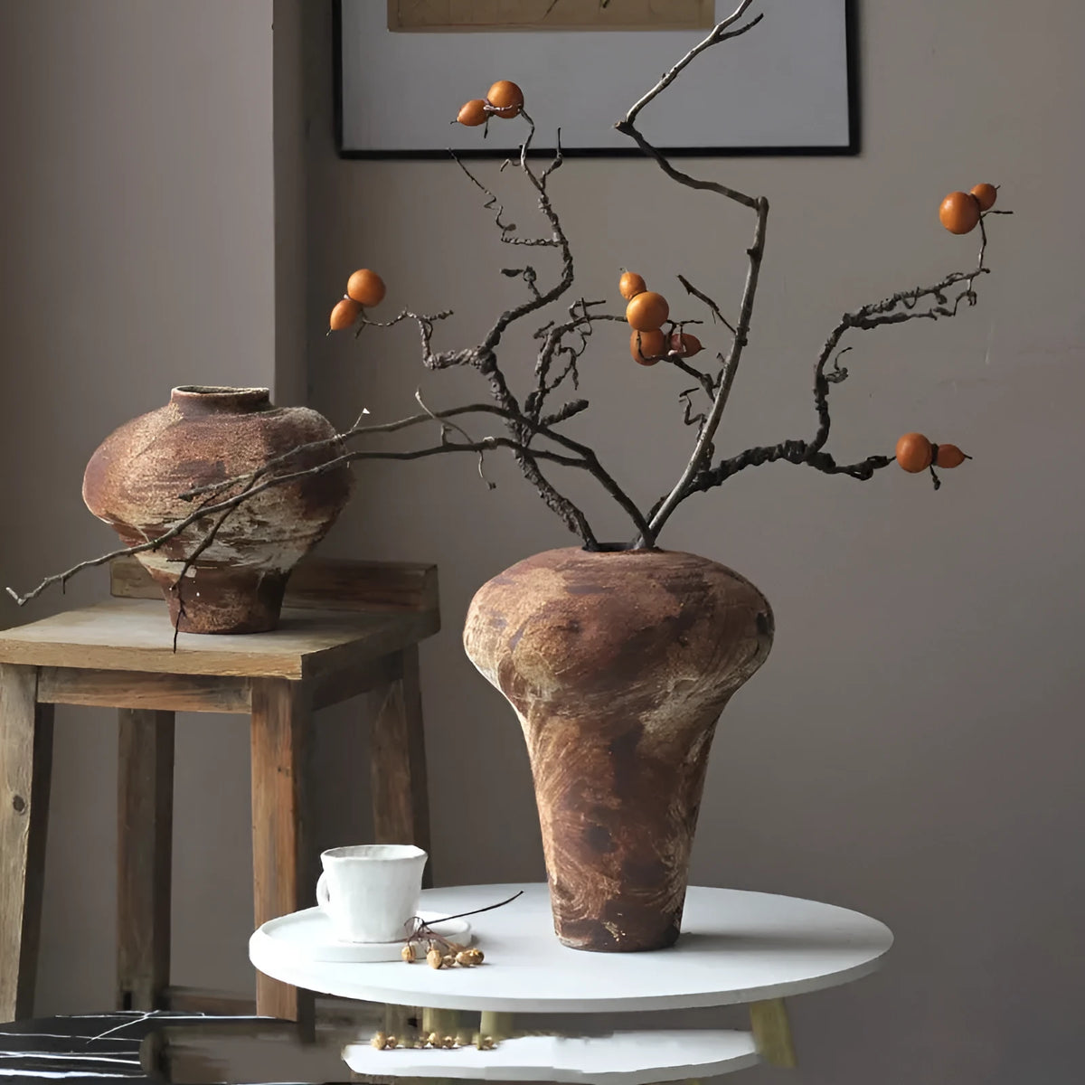 Ceramic retro distressed vase, handmade ornament with eight size options for home decor and display