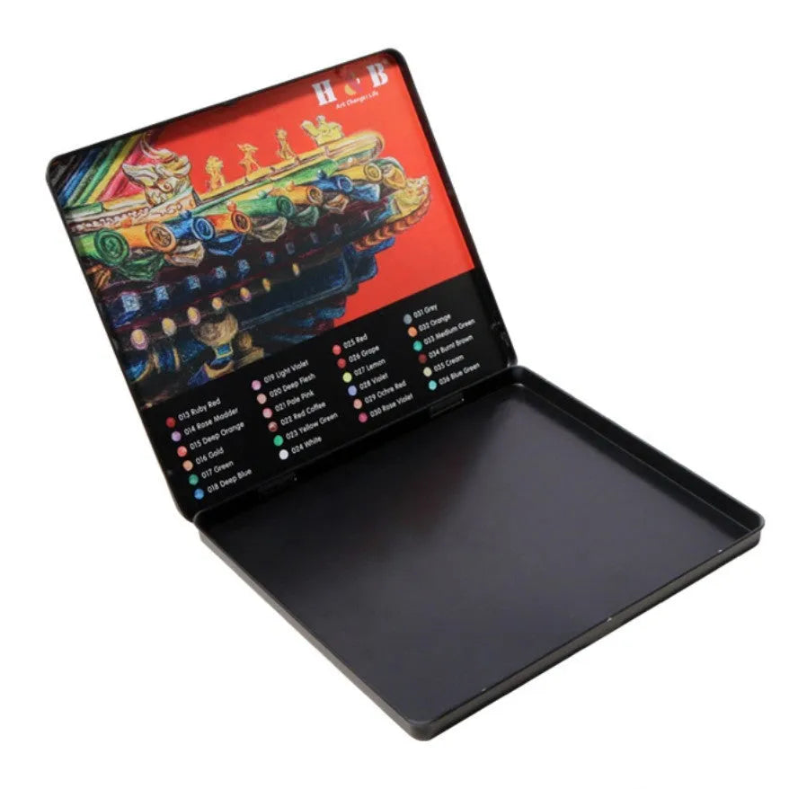 Water-soluble coloured pencil set with 24 colours in iron box, wooden pencils for dry and wet media artwork