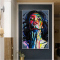 Personal portrait oil painting with smokey girl theme in black on non-woven material