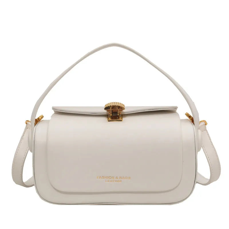 Women's PU leather shoulder messenger bag with personalised letter stitching in beige colour