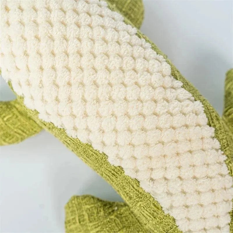 Blue corn cob plush pet toy with grid pattern for dogs and cats to chew