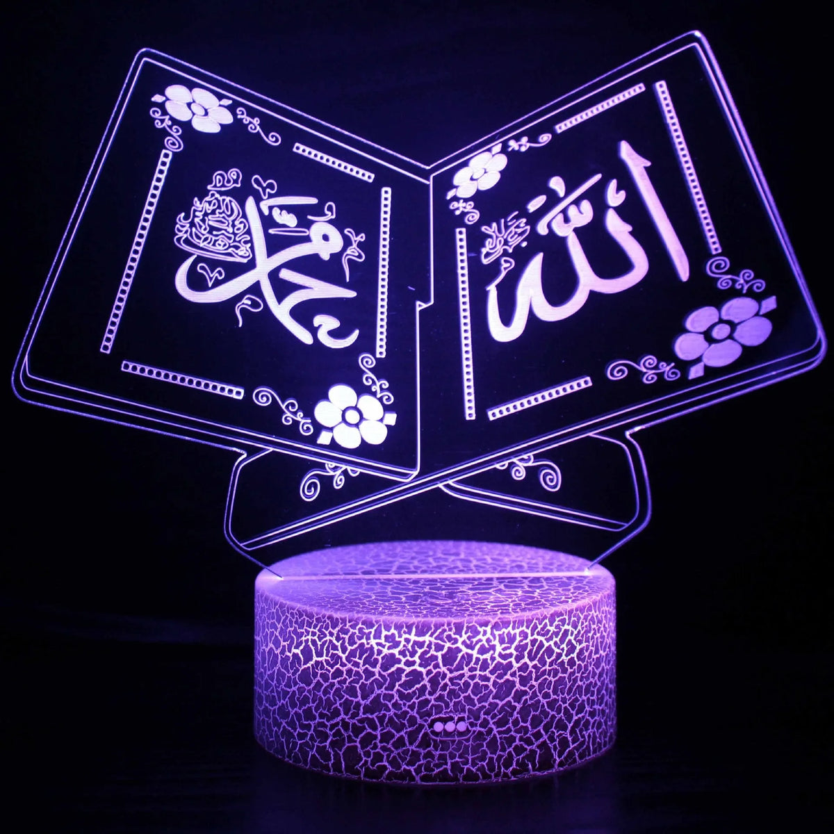 3D cartoon-style LED night lamp with touch control on a black base, showing multicolour light.