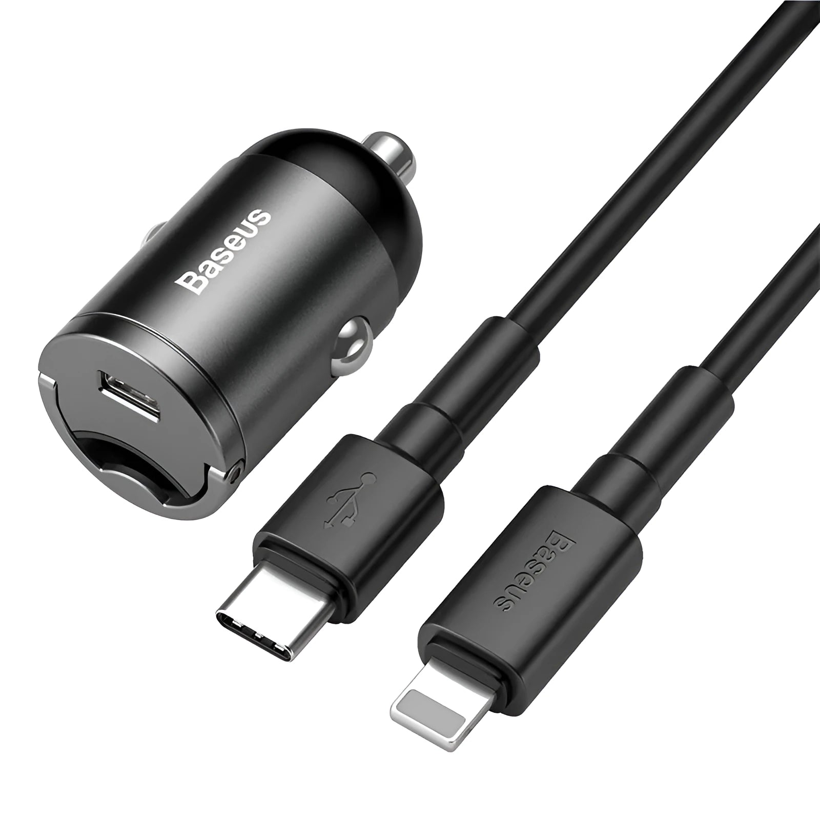 Baseus electro-optical grey 30W PPS car charger with 1-metre USB cable