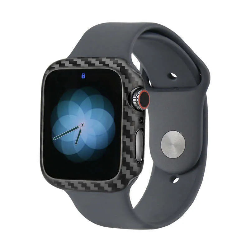 Black leather half wrap case with carbon fiber texture for 44mm Apple Watch 4