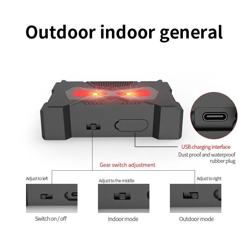 Black solar-powered ultrasonic animal repeller device for outdoor garden pest control