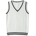 Women's v-neck waistcoat sweater with striped stitching in knitted acrylic fabric