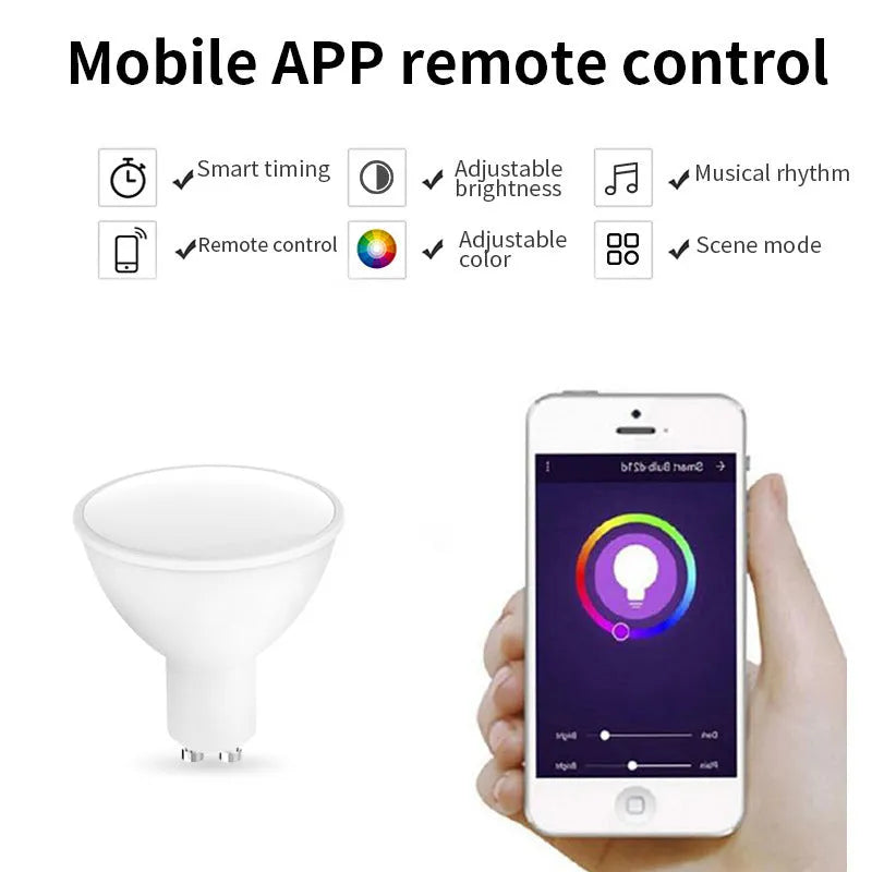 Smart RGBCCT 5W GU10 spotlight with wifi and voice control in 50x55mm compact size