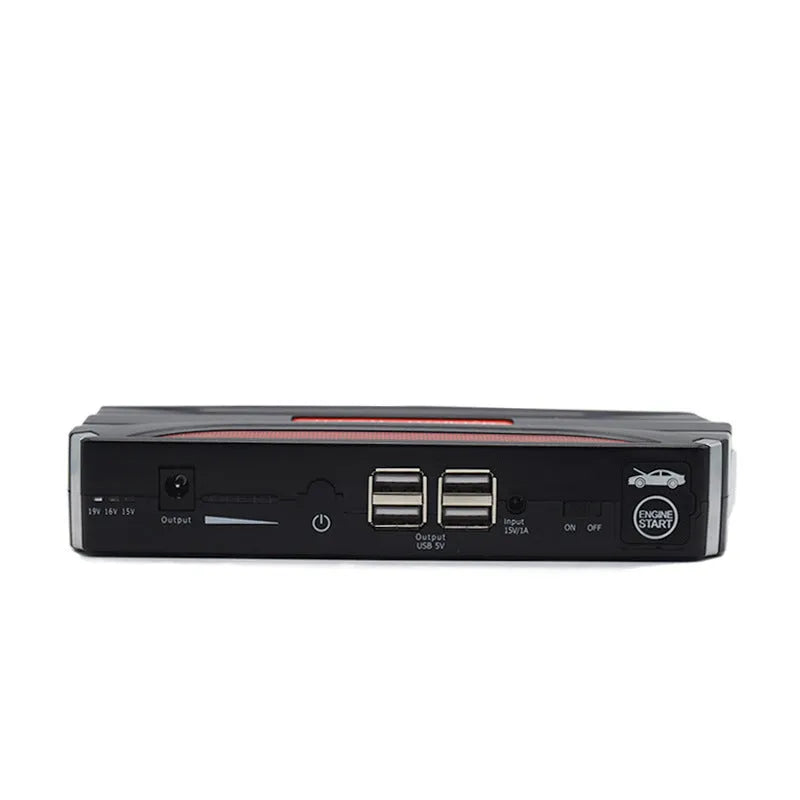Black and red vehicle emergency starting power supply with 7800mAh battery capacity