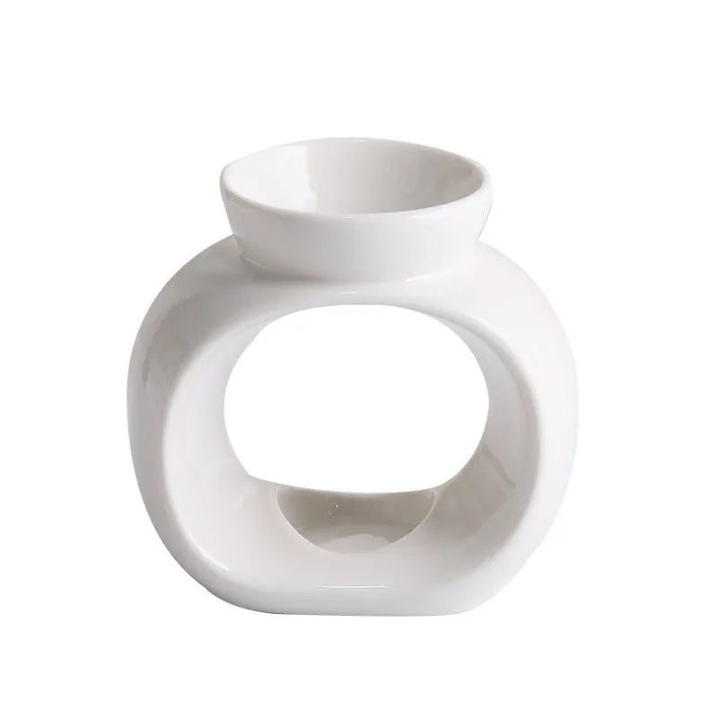 White Nordic style ceramic aromatherapy stove ornament with single colour glaze finish