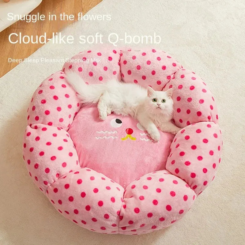 Pink dot fabric cat bed for small and medium sized cats