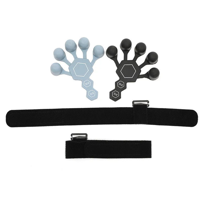 Men's silicone five-finger hand trainer in black or grey for adult grip and rehabilitation training