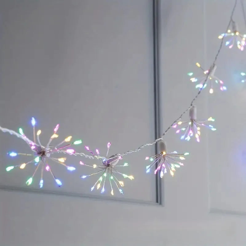 Dandelion LED solar fireworks lamp in flower shape, 6.25m length, with warm white or colourful 100 or 200 LED options