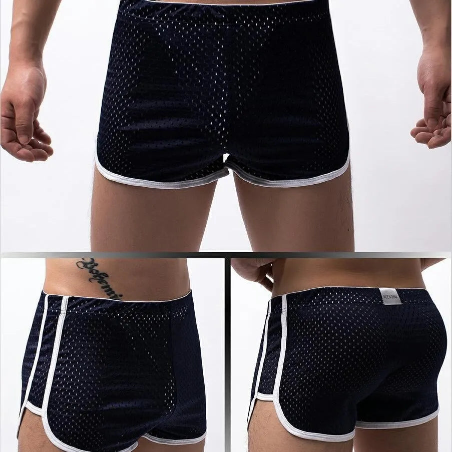 Men's cotton blend boxer shorts in mid-waist design showing breathable knitted fabric