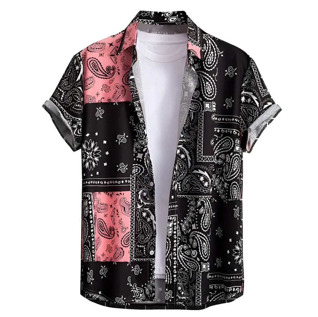 Men's slim fit Hawaiian shirt with digital print pattern in cardigan style