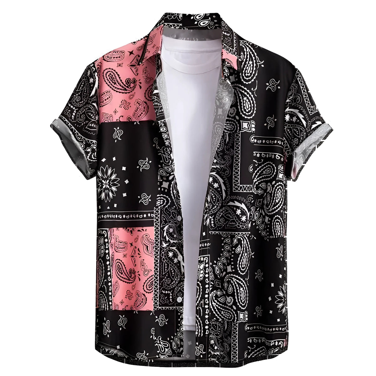 Men's slim fit Hawaiian shirt with digital print pattern in cardigan style