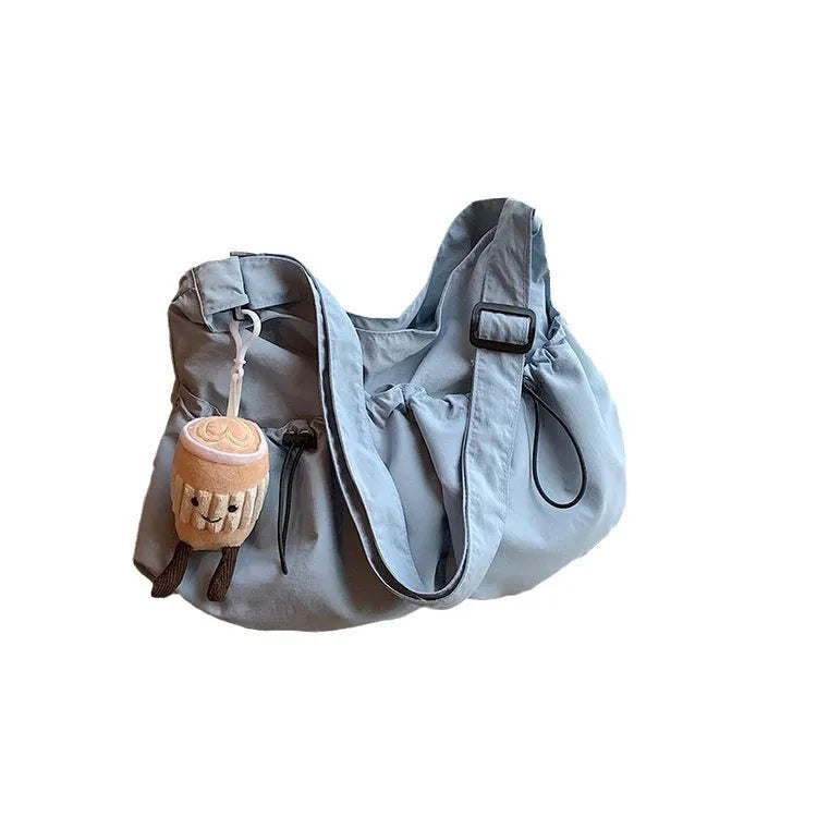 Polyester pleated crossbody student bag in street trend style with foldable design
