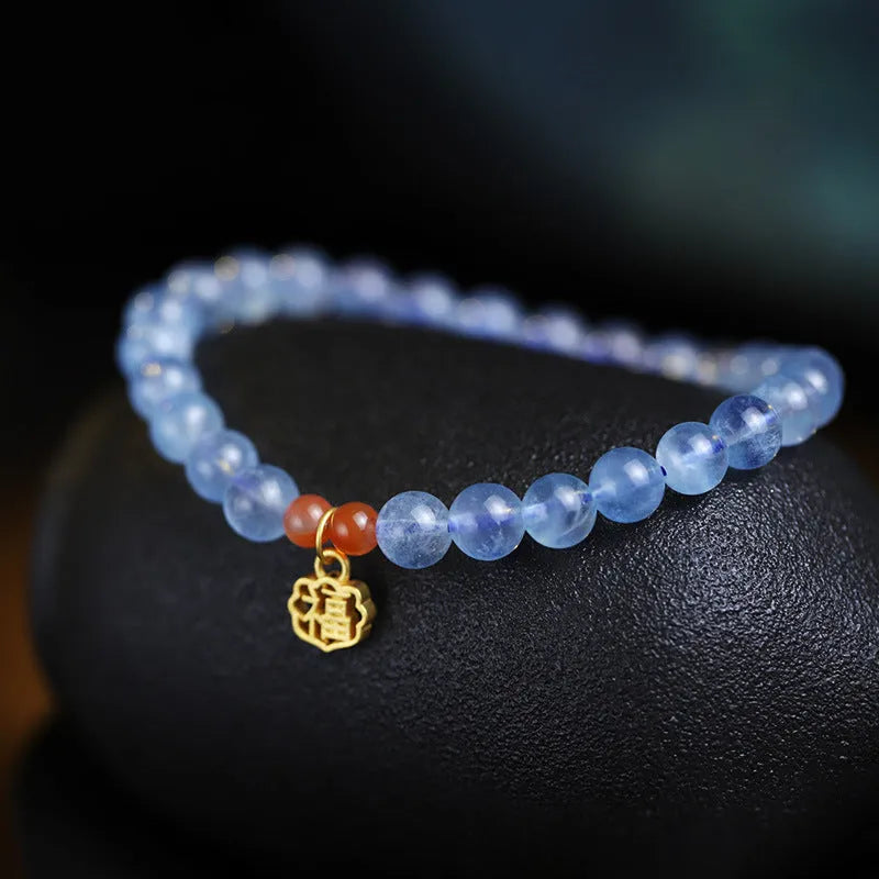 Ice translucent crystal bracelet with 8mm round beads and blessing card charm