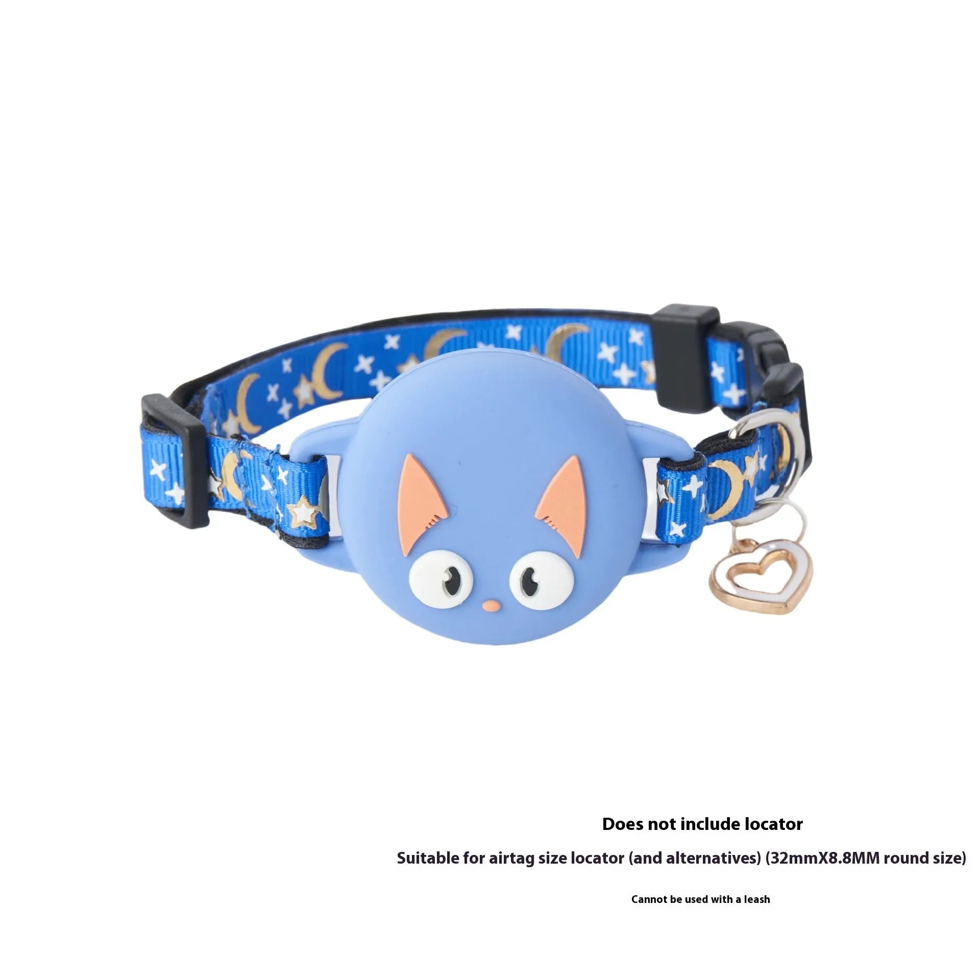 Apple AirTag protective case for cat collars in pink, blue, light green, and black colours showing S and M size options.