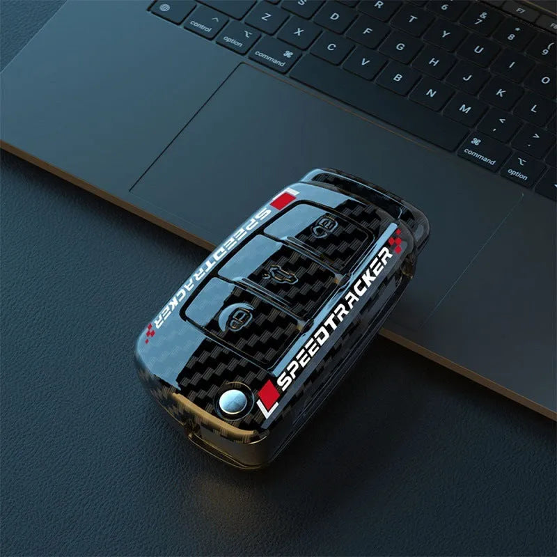 White car key cover body with carbon fibre style pattern and mirror finish made of feilin material