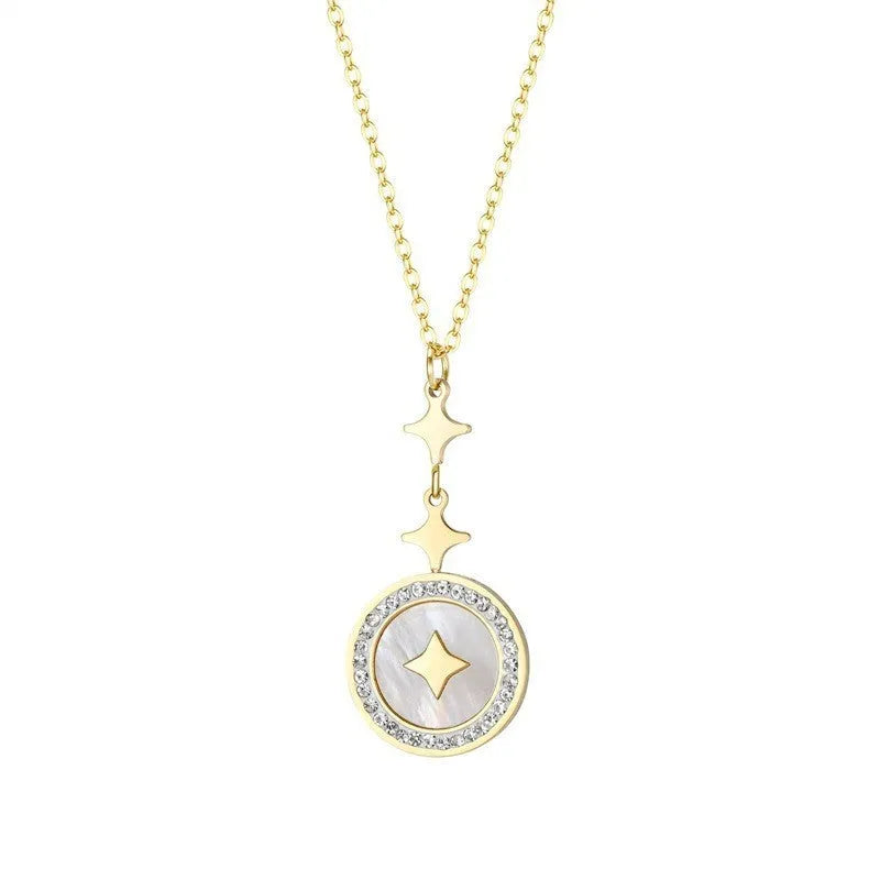 Six-pointed star titanium steel necklace with geometric pendant on adjustable O-ring chain