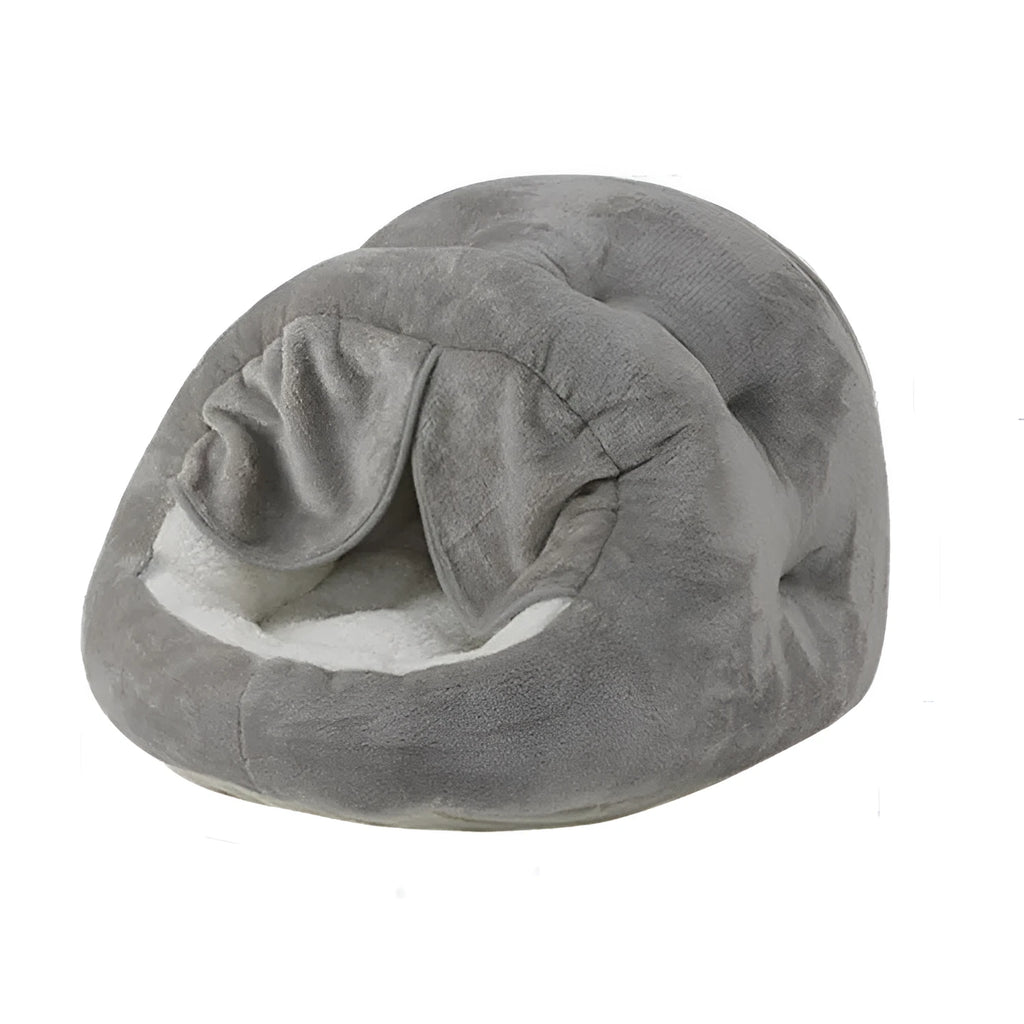 Velvet Mongolian pet bag with door curtain in grey or pink, semi-enclosed plush cat kennel supply for indoor use