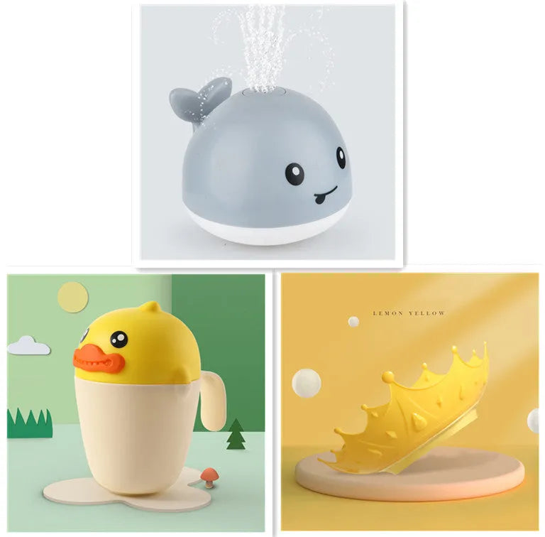 Automatic spray whale bath toy with LED lights floating in water