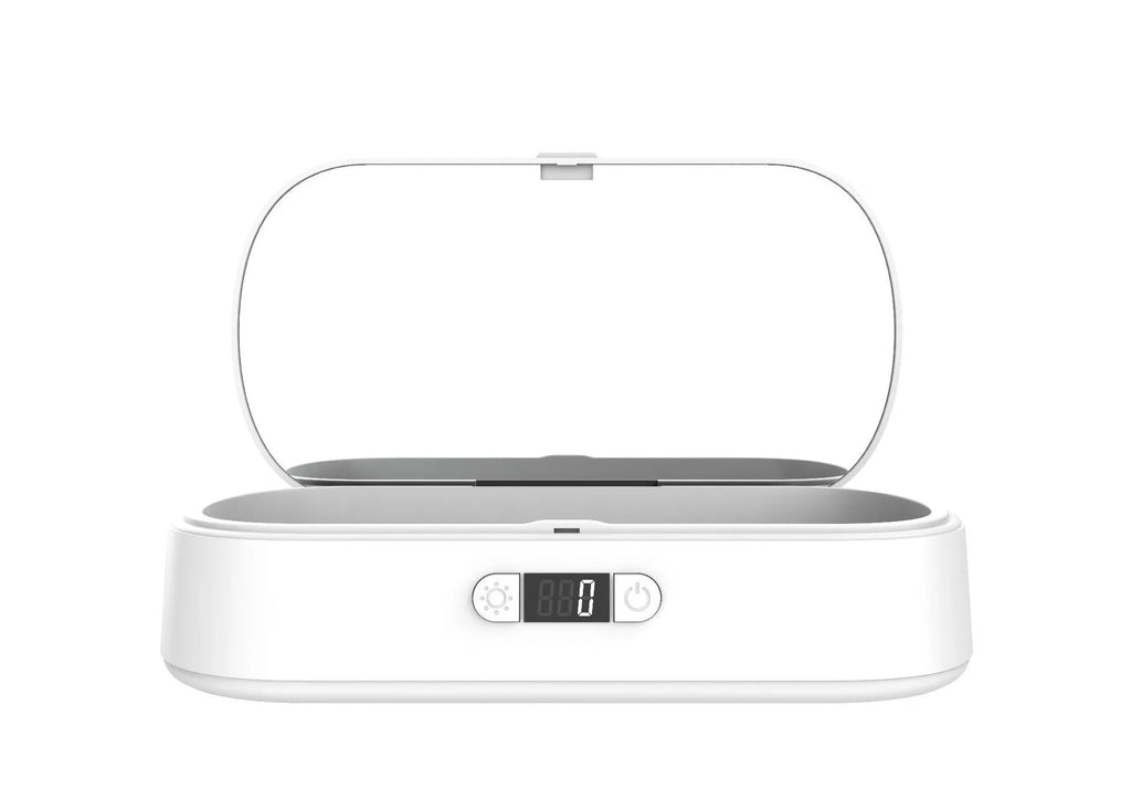 White ABS wireless sterilizer box with UV light for disinfecting phones and jewelry