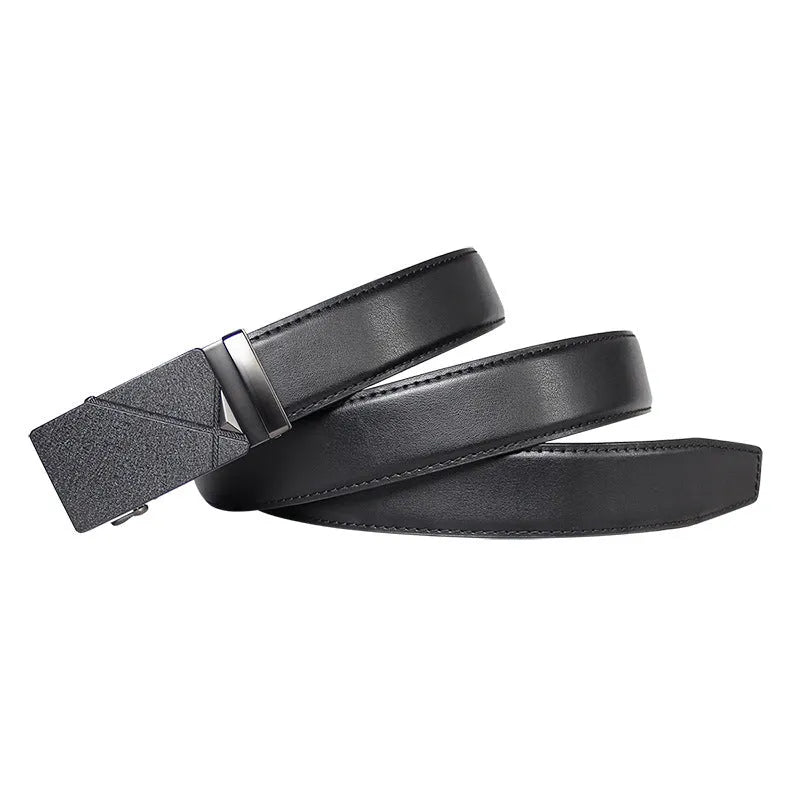 Men's automatic buckle leather belt in two-layer cowhide, 3.4cm wide, with alloy buckle, shown in Black