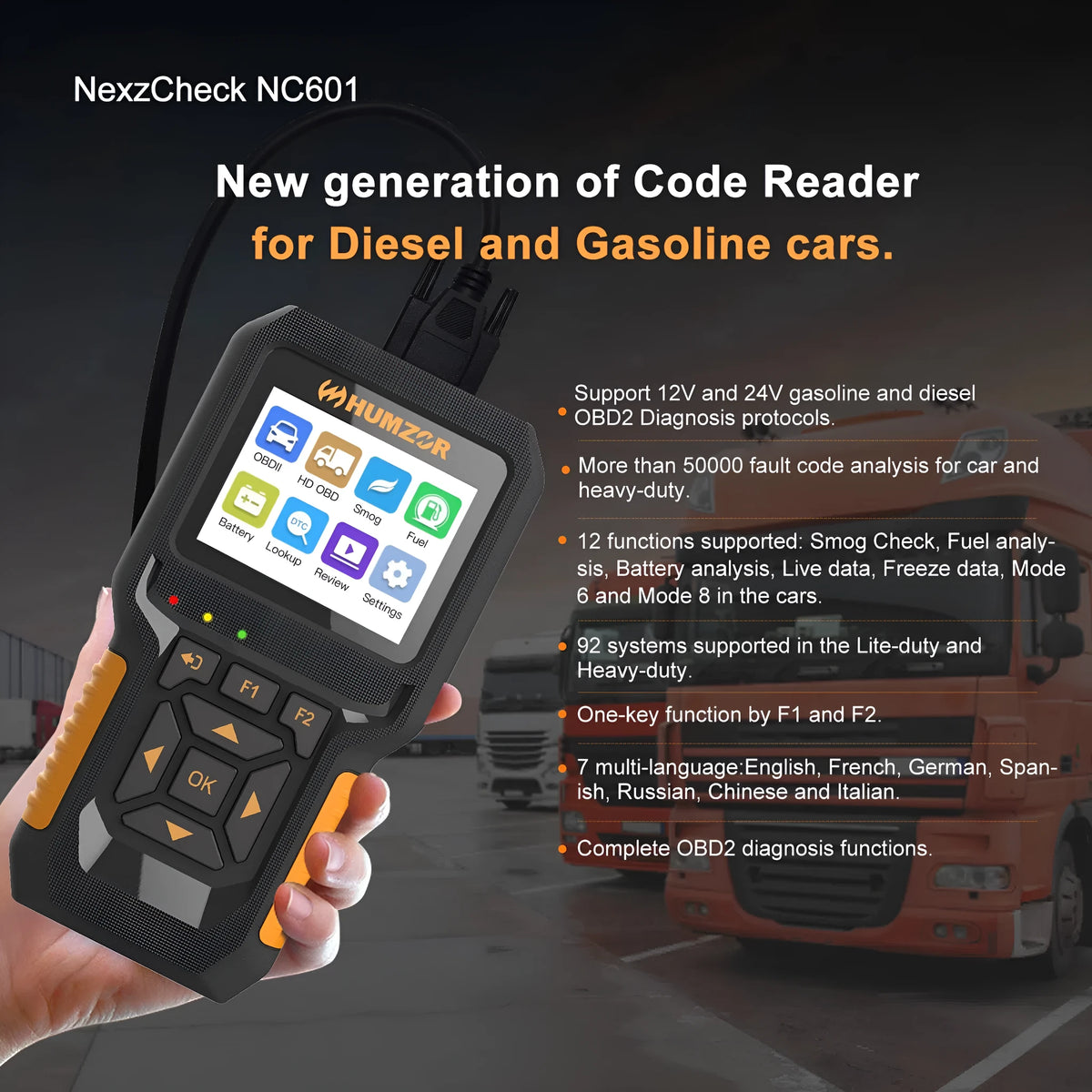 NC601 12V-24V engine code reading card decoder for diesel and petrol vehicles, operating temperature 0-50°C