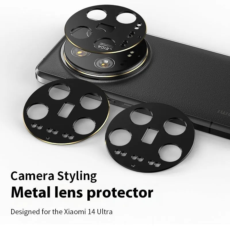 Xiaomi 14U lens protector film with frosted, explosion-proof, drop-proof features in black edge or black golden edge.