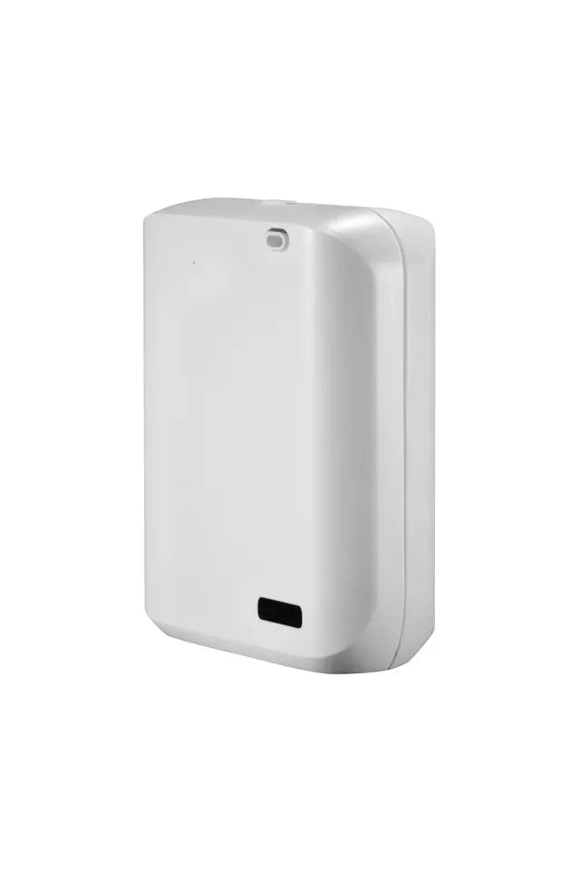 White wall-mounted smart aroma diffuser with 150ml tank and app control on a grey wall.