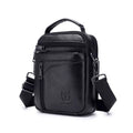 Men's black genuine leather shoulder messenger bag with retro styling and adjustable strap
