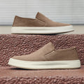 Men's grey and apricot PU casual shoes with round toe and mid-heel design