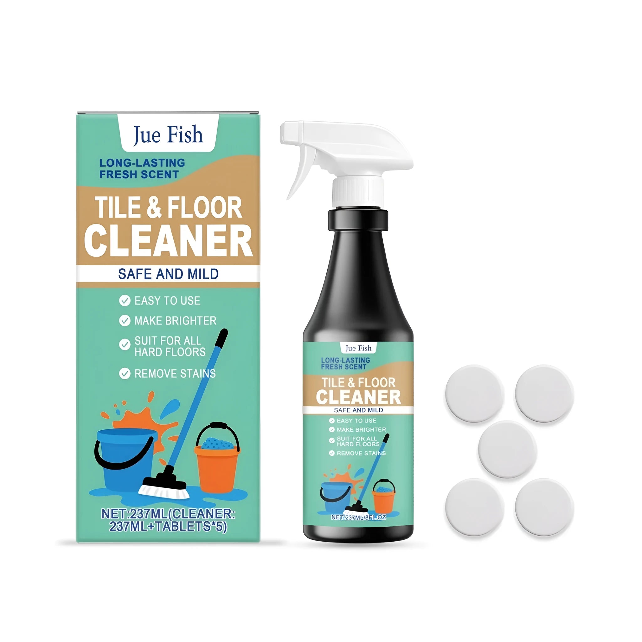 Floor cleaner kit with spray bottle, microfiber pads, and cleaning tablets for hard surface cleaning