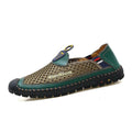 Men's brown casual breathable mesh shoes with round toe and rubber sole.