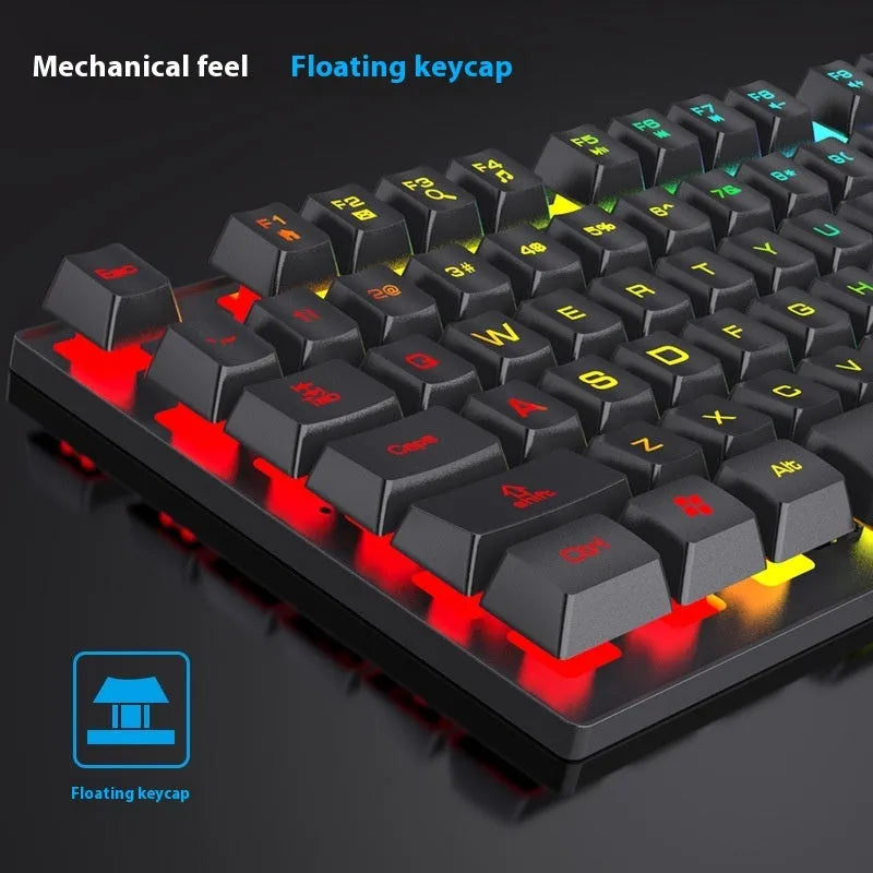 Black 104-key backlight gaming keyboard and mouse set with 37.5cm width and ABS construction