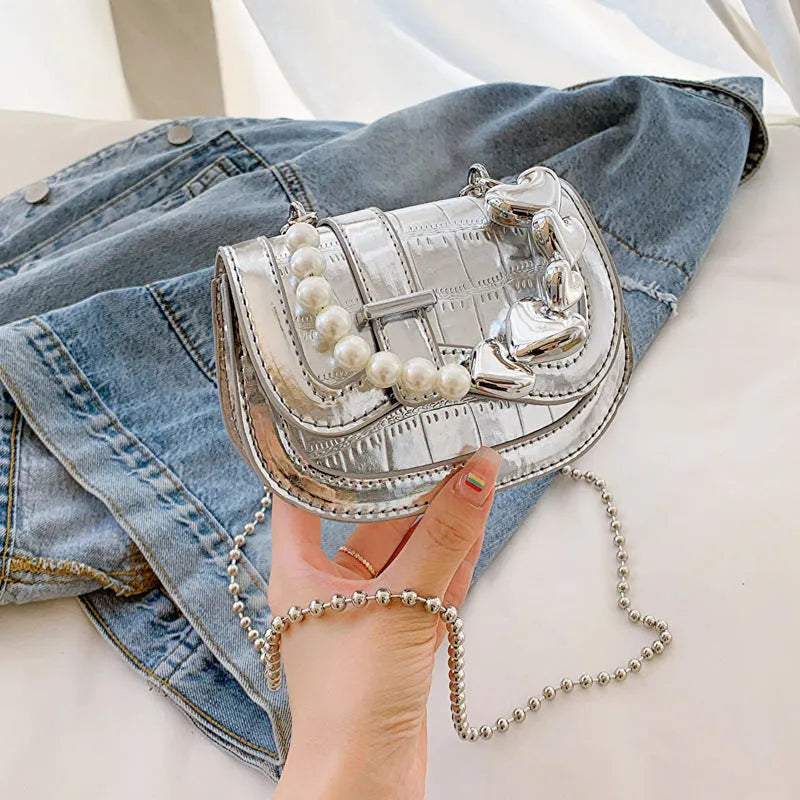 Women's PU leather crossbody bag with sandwich pocket design in silver black pink green gold colours