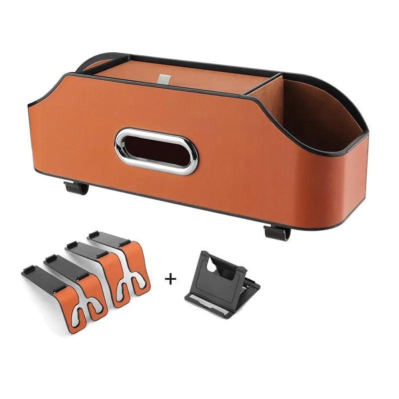 Genuine leather car tissue box and cup holder mounted on car seat back