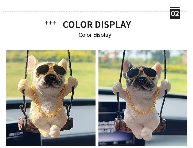 Resin bulldog cartoon car pendant ornament hanging from rearview mirror