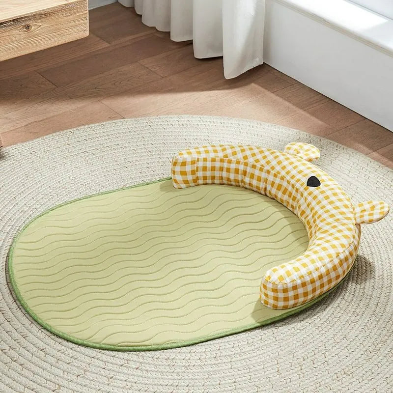 Green and yellow four seasons universal pet bed mattress with cooling pad for dogs and cats