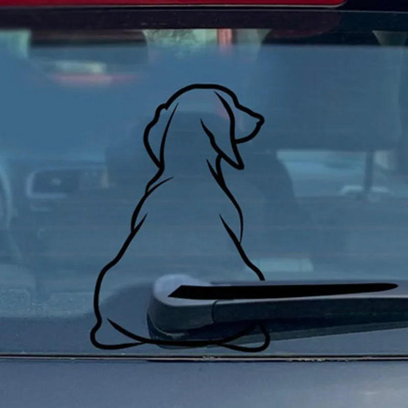 Cartoon wiper back dog rear gear car window vinyl decal in black and white colour options