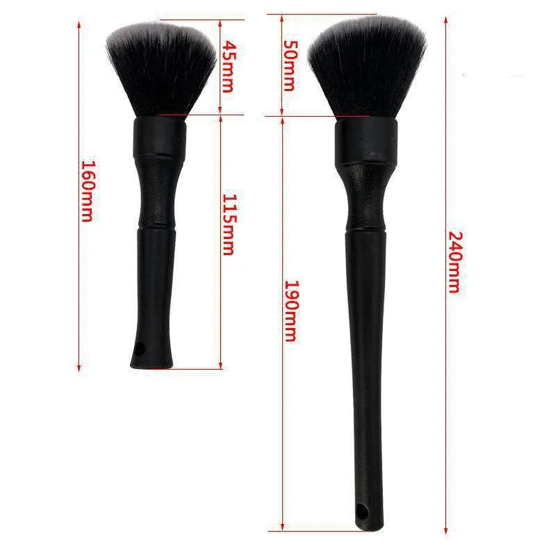Black car detailing brush with ultra-soft pig hair bristles and a PP plastic handle.