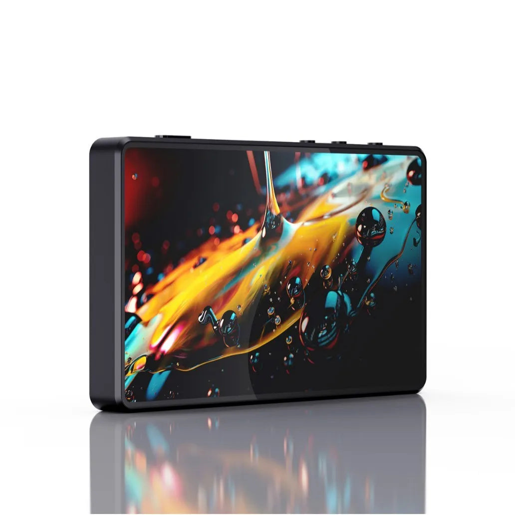 Black ABS mobile phone rear magnetic selfie display attached to phone showing camera preview