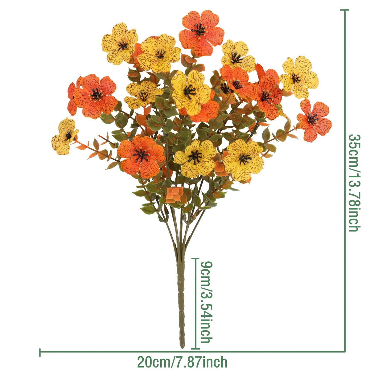 Artificial silk and plastic flower bouquet in autumn colours of red, yellow, and orange for home or wedding decoration