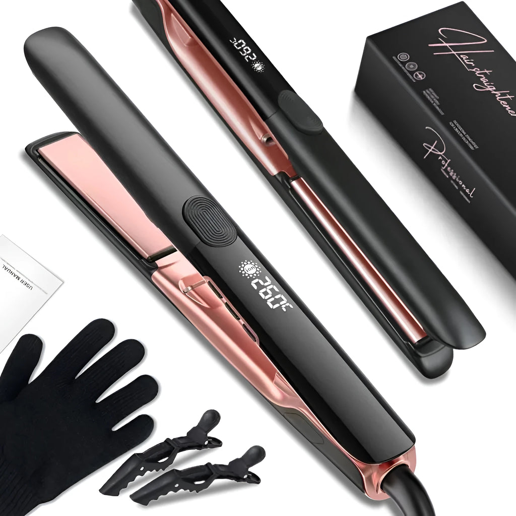 Anion hair straightener and curler with temperature display showing 207°C