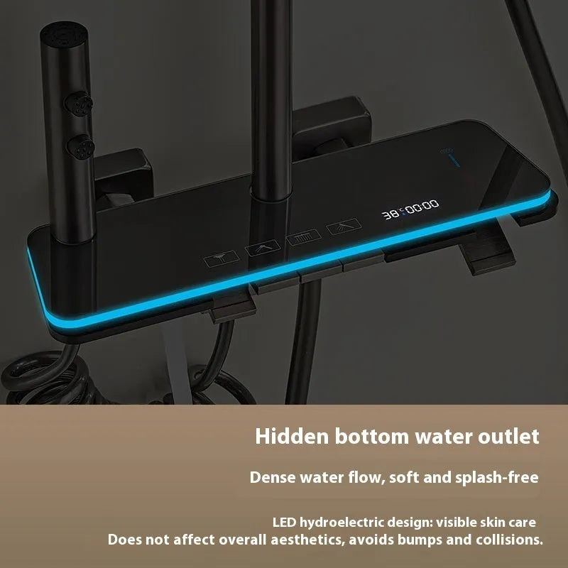Aluminium digital display shower head set with temperature control and concealed installation