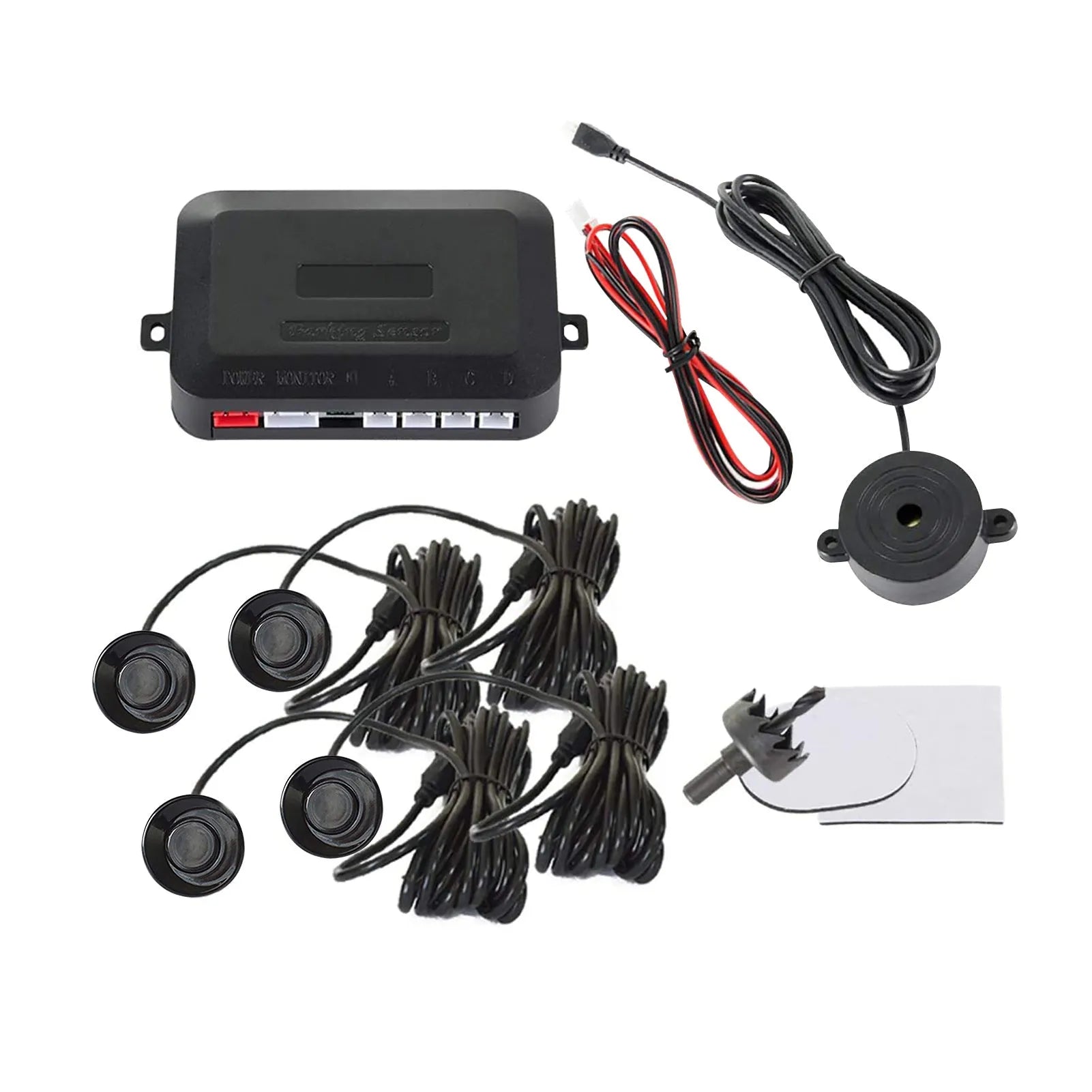 4-probe car reversing radar parking sensor system with buzzer alert and installation components