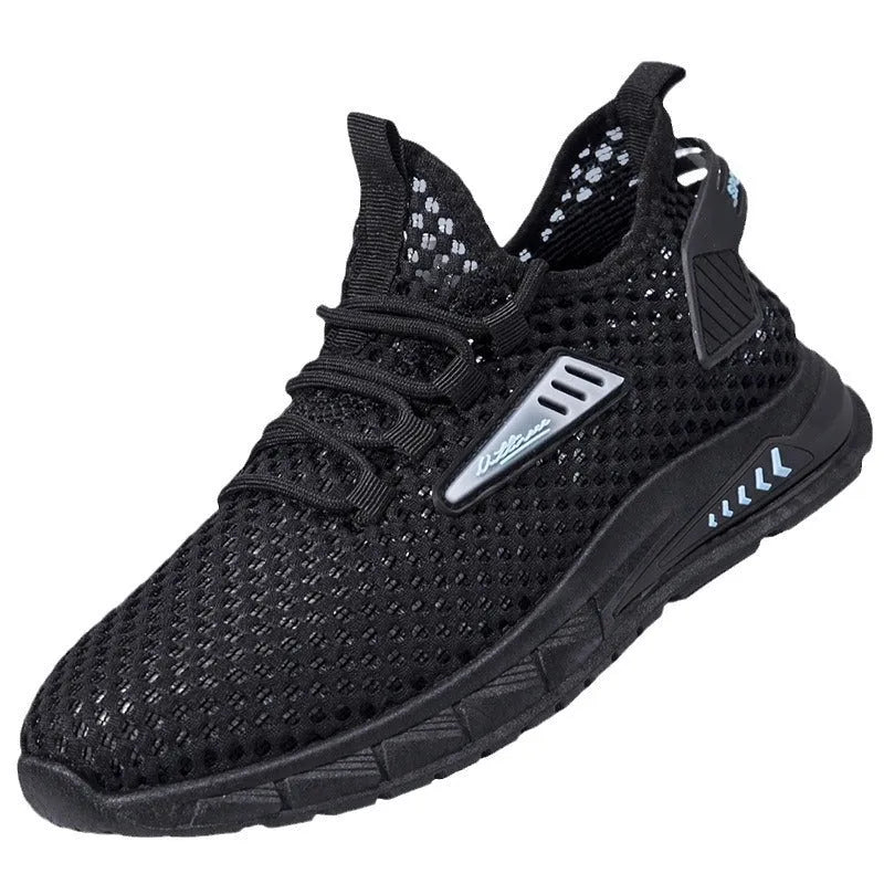 Men's beige mesh sneakers with synthetic leather upper and lace-up front